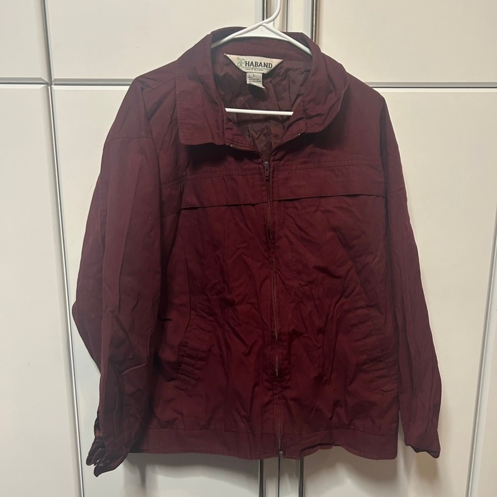 Haband Mens Burgundy Maroon Lightweight Zip Up Jacket Windbreaker Size‎ L 320